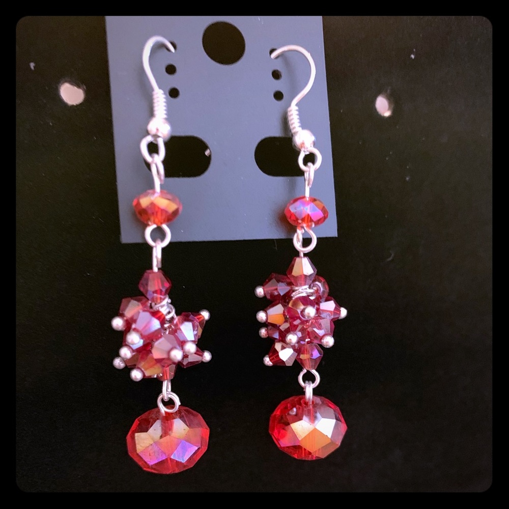 Red bead cluster earrings
